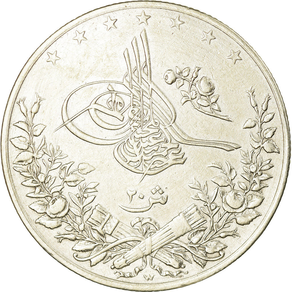 Coin, Egypt, Abdul Hamid II, 20 Qirsh, 1884 (AH 1293/10), Misr, EF(40-45)