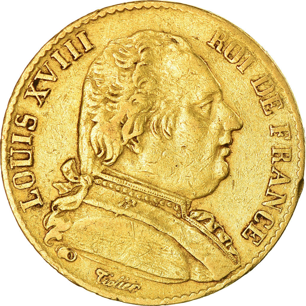 Munten, Frankrijk, Louis XVIII, 20 Francs, 1814, Paris, FR+, Goud, KM:706.1