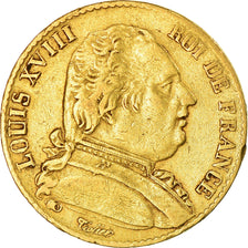 Munten, Frankrijk, Louis XVIII, 20 Francs, 1814, Paris, FR+, Goud, KM:706.1