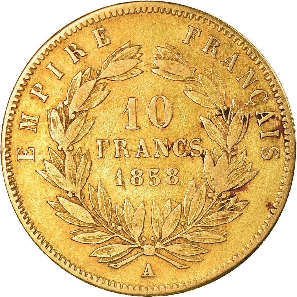 Munten, Frankrijk, Napoleon III, 10 Francs, 1858, Paris, FR+, Goud, KM:784.3