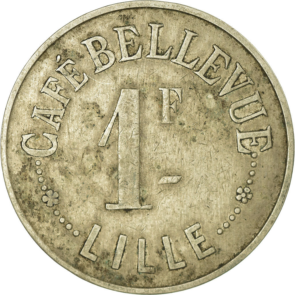 Coin, France, Café Bellevue, Lille, 1 Franc, VF(30-35), Nickel plated brass