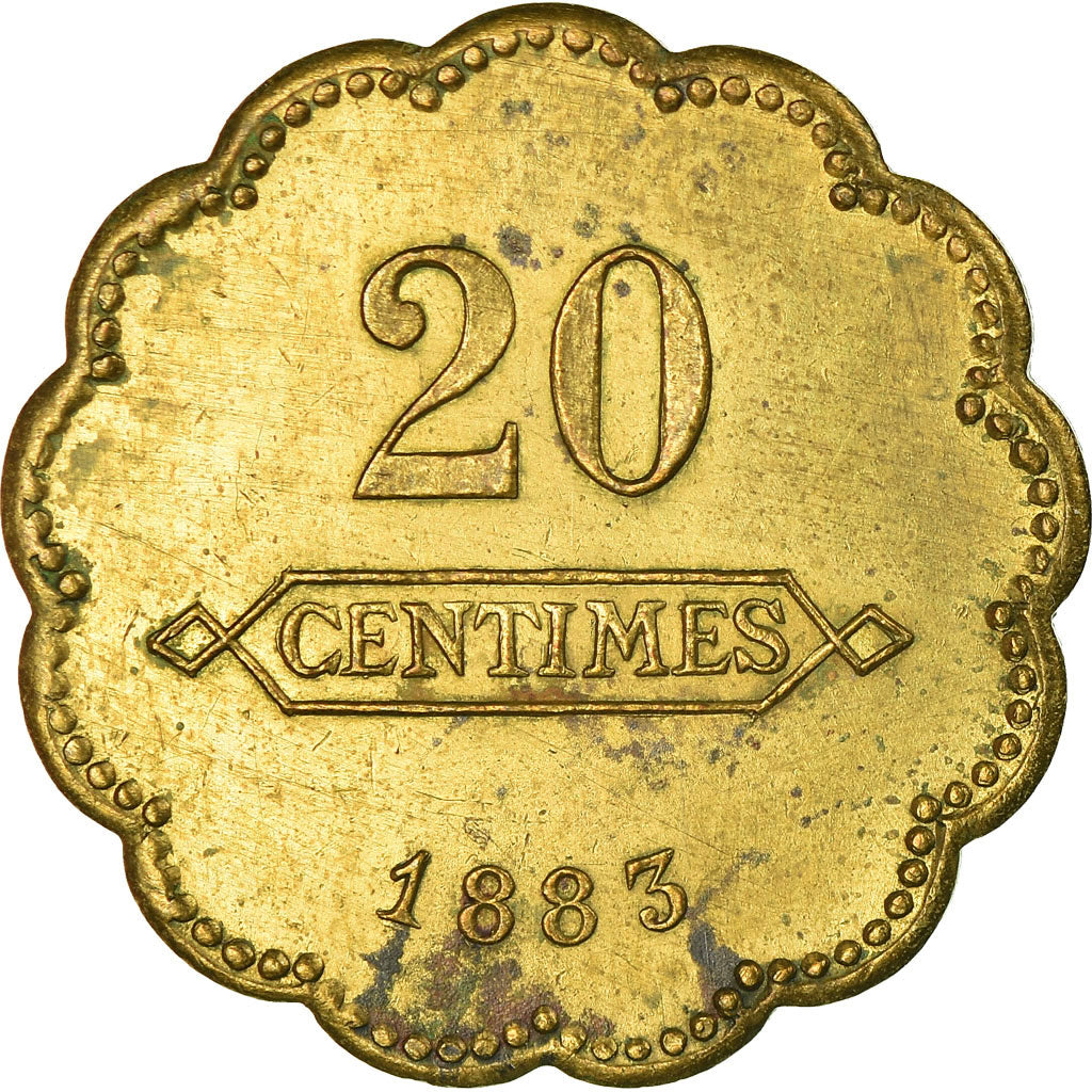 Moeda, França, Aciéries de Longwy, Hôtel Economat, Longwy, 20 Centimes, 1883