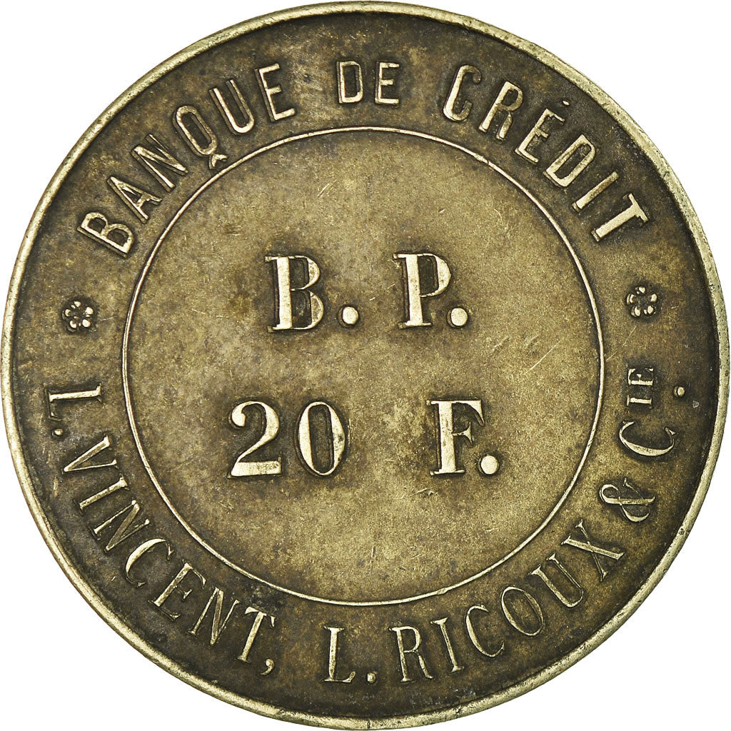 Coin, France, Banque de Crédit, L.VINCENT, L. RICOUX & Cie, Marseille, 20