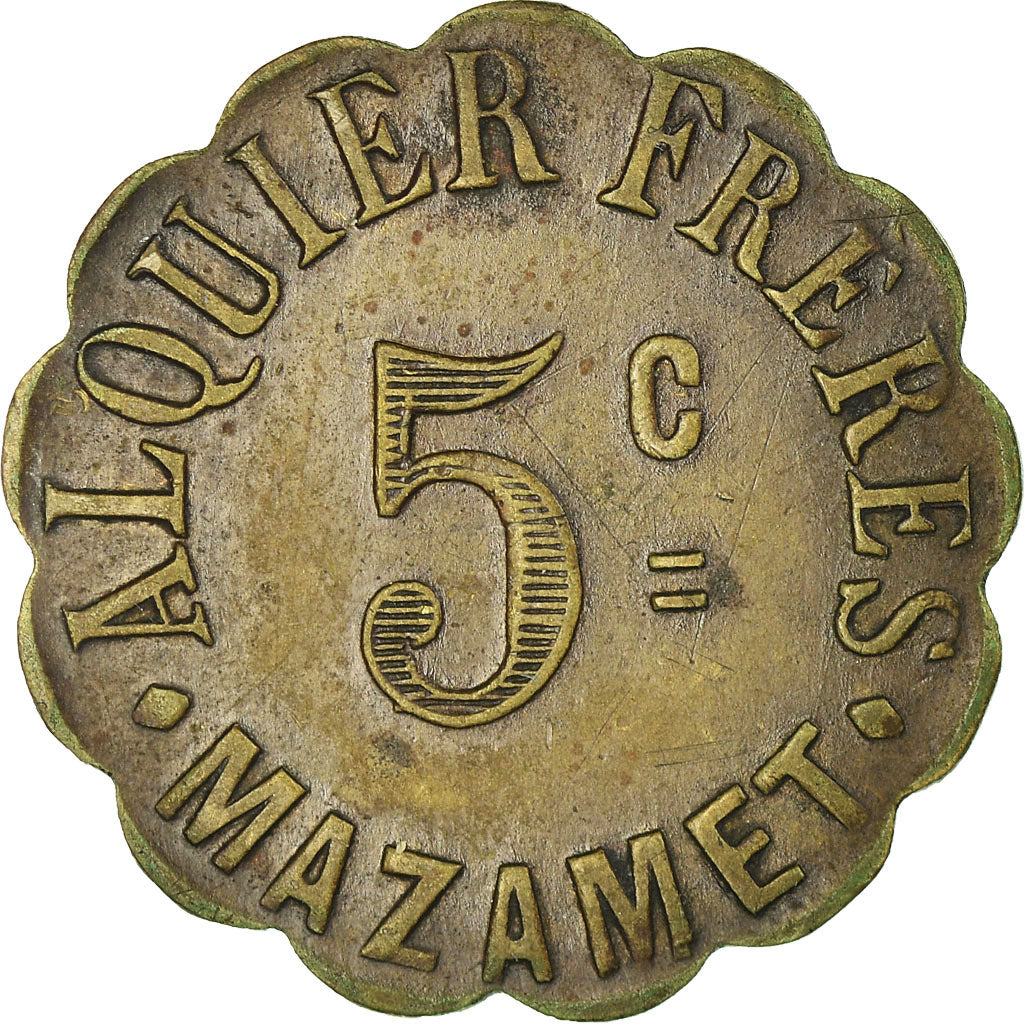Coin, France, ALQUIER Frères, Mazamet, 5 Centimes, 1917, AU(50-53), Brass