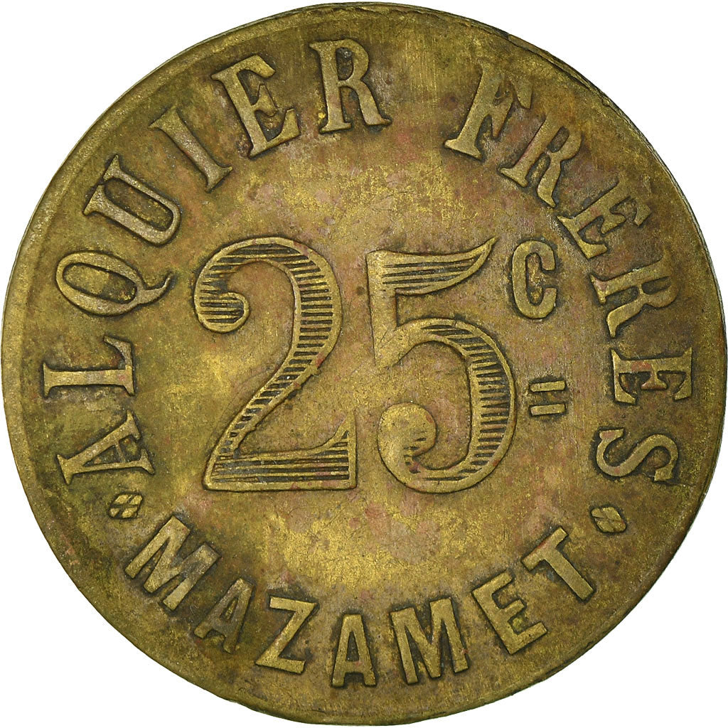 Moneda, Francia, ALQUIER Frères, Mazamet, 25 Centimes, 1917, MBC, Latón