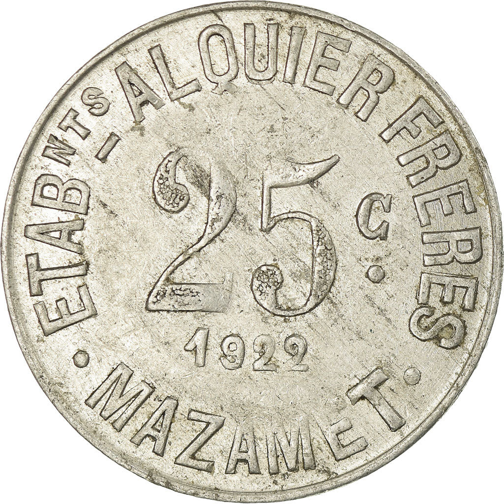 Coin, France, Etablissements ALQUIER Frères, Mazamet, 25 Centimes, 1922