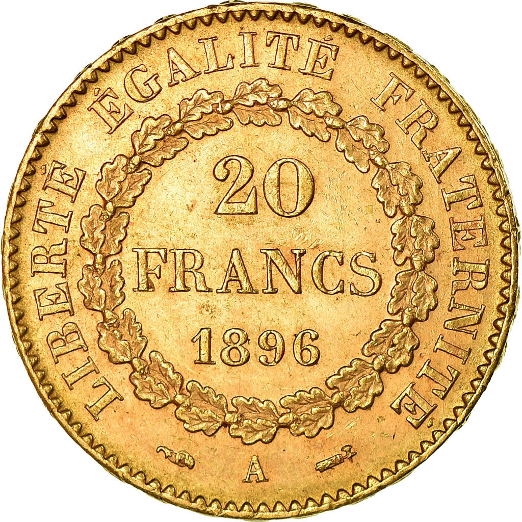 Moneta, Francja, Génie, 20 Francs, 1896, Paris, AU(55-58), Złoto, KM:825