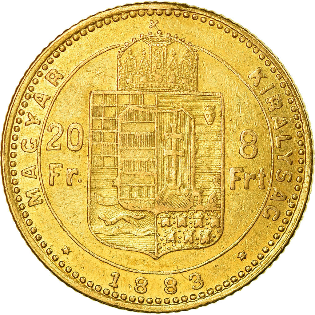 Munten, Hongarije, Franz Joseph I, 8 Forint 20 Francs, 1883, Kormoczbanya, ZF+