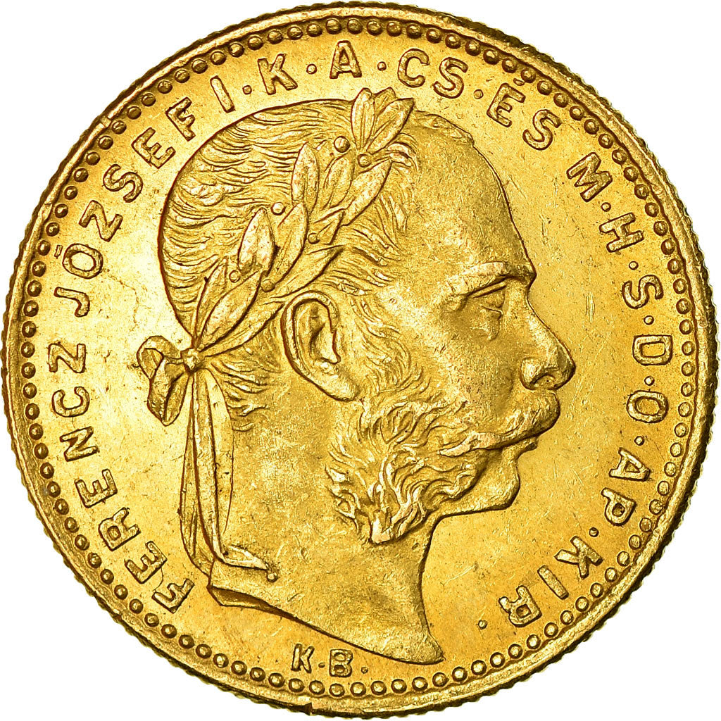 Moneda, Hungría, Franz Joseph I, 8 Forint 20 Francs, 1888, Kormoczbanya, EBC