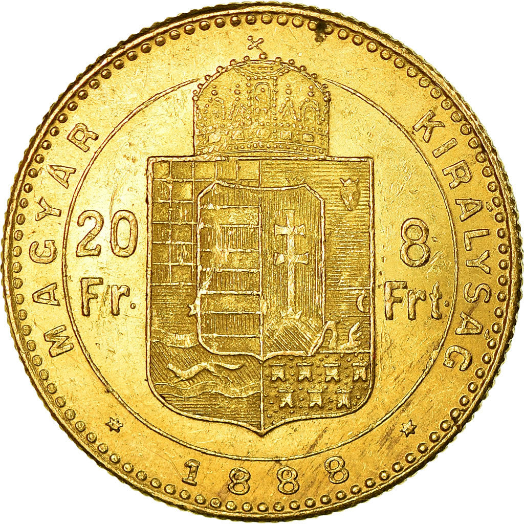 Moneda, Hungría, Franz Joseph I, 8 Forint 20 Francs, 1888, Kormoczbanya, EBC