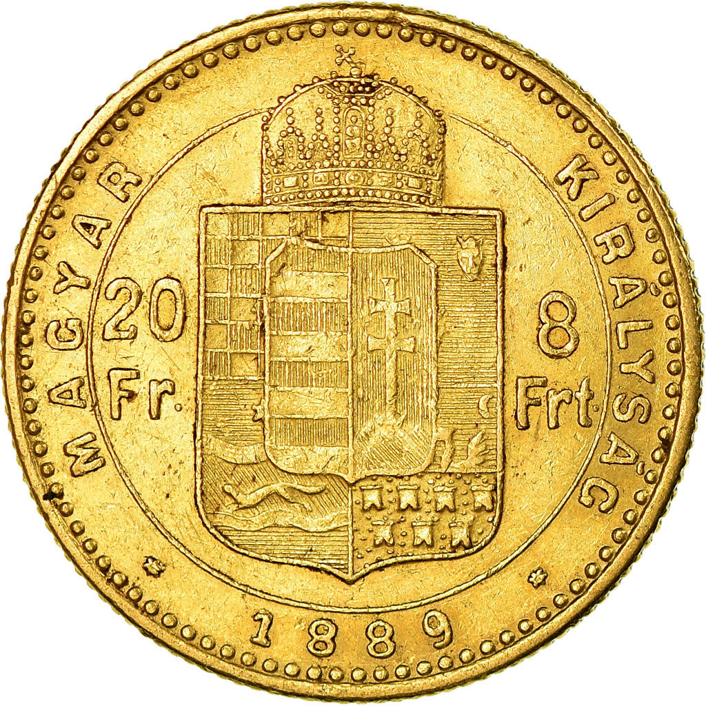 Munten, Hongarije, Franz Joseph I, 8 Forint 20 Francs, 1889, Kormoczbanya, ZF+