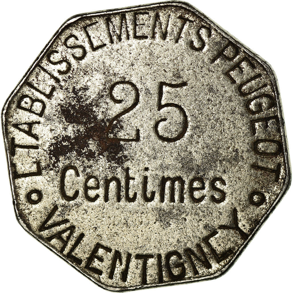 Coin, France, Etablissements Peugeot, Valentigney, 25 Centimes, EF(40-45)