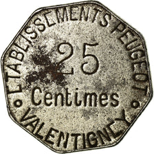 Coin, France, Etablissements Peugeot, Valentigney, 25 Centimes, EF(40-45)