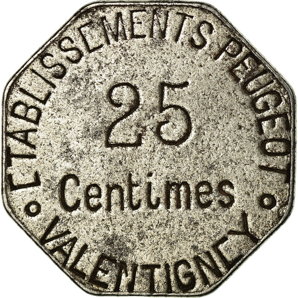 Coin, France, Etablissements Peugeot, Valentigney, 25 Centimes, EF(40-45)