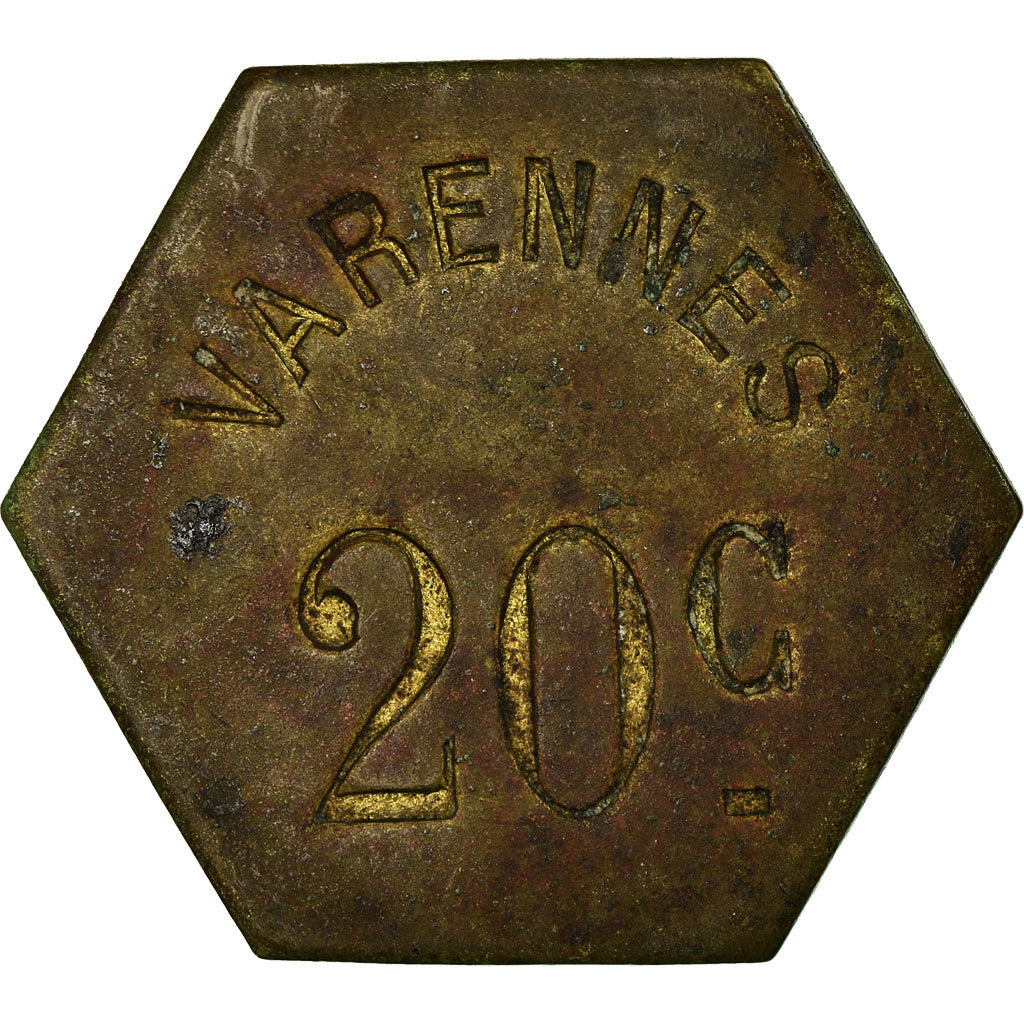 Coin, France, Varennes, 20 Centimes, EF(40-45), Brass, Elie:--