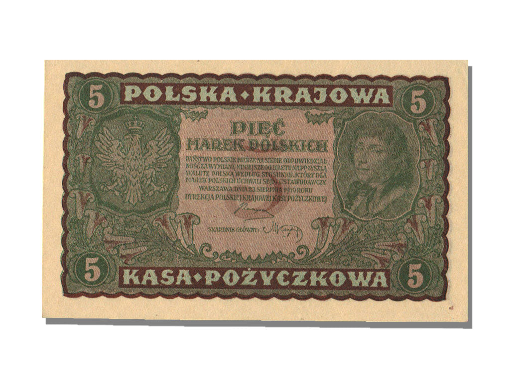 Poland, 5 Marek, 1919, KM #24, 1919-08-23, UNC(65-70), DE