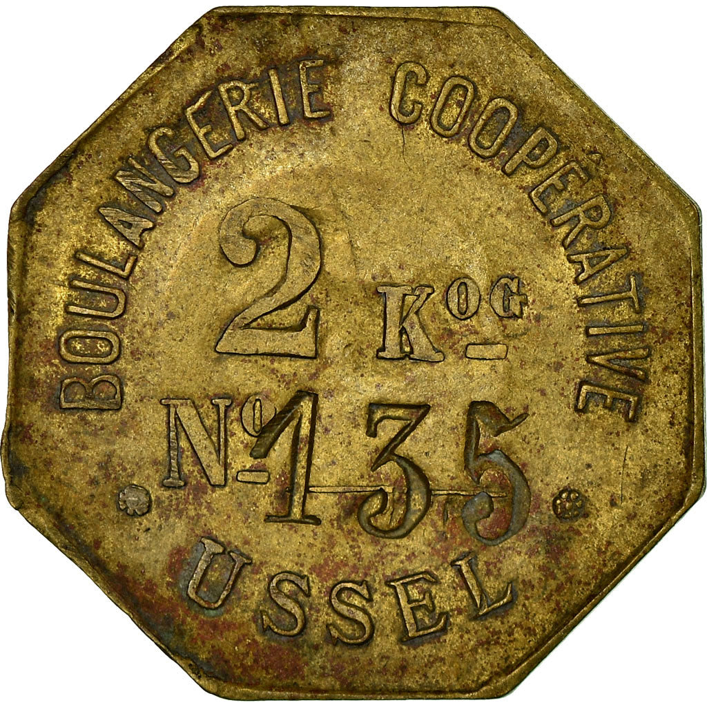 Moneda, Francia, Boulangerie Coopérative, Ussel, 2 kg, MBC+, Latón, Elie:10.3