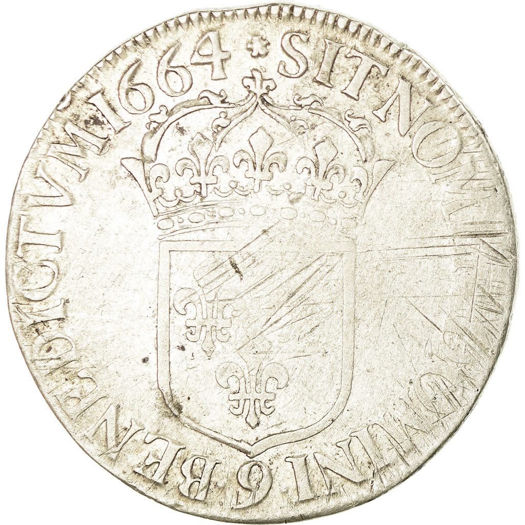 Moneta, Francia, Louis XIV, Écu au buste juvénile, 1664, Rennes, MB, Argento
