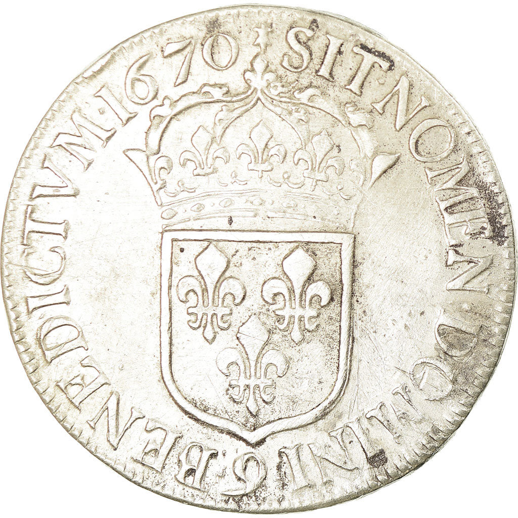 Coin, France, Louis XIV, Écu au buste juvénile, 1670, Rennes, VF(30-35)