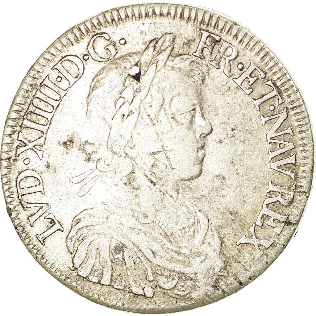 Moneta, Francia, Louis XIV, Écu à la mèche longue, 1648, Nantes, MB+