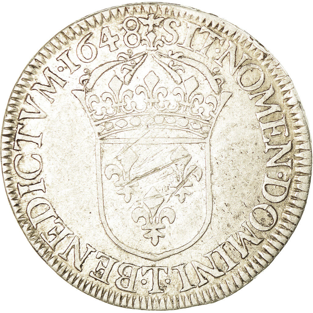 Moneta, Francia, Louis XIV, Écu à la mèche longue, 1648, Nantes, MB+