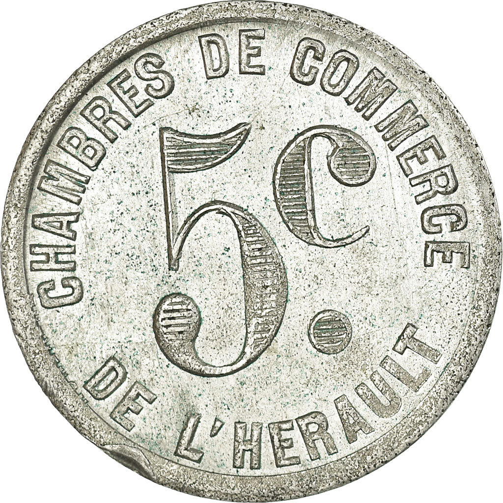 Coin, France, Chambres de Commerce de l'Hérault, 5 Centimes, AU(50-53)