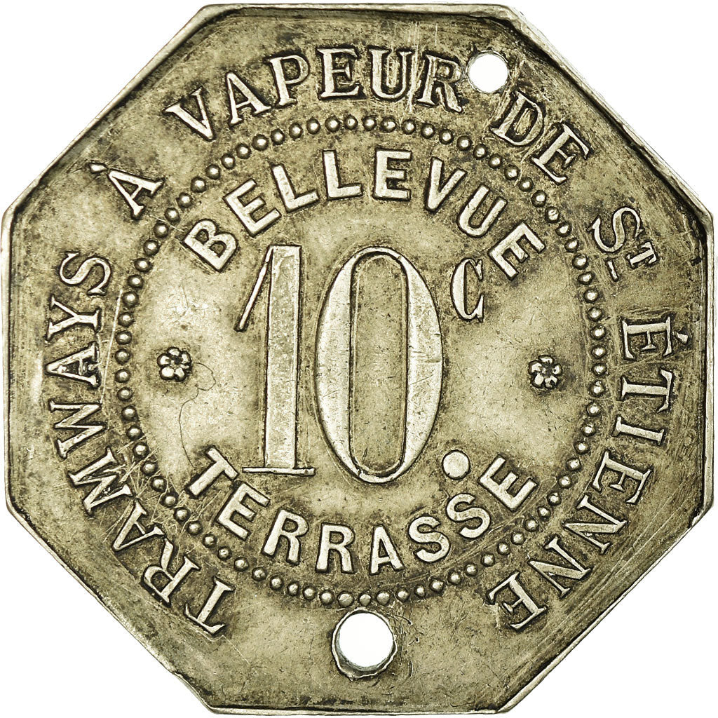 Moneta, Francia, Tramways à vapeur, Saint-Etienne, 10 Centimes, BB, Alpacca