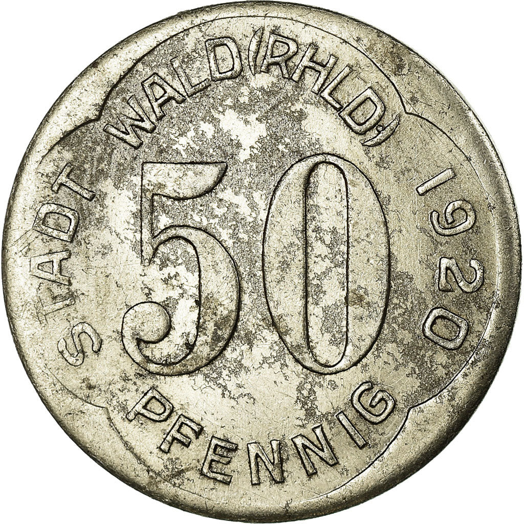 Coin, Germany, Stadt Wald (Rhld), Wald, 50 Pfennig, 1920, AU(55-58), Iron