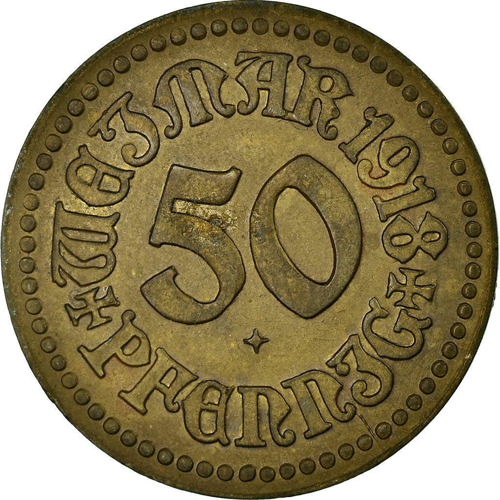 Coin, Germany, Stadt Weimar, Notgeld, Weimar, 50 Pfennig, 1918, AU(55-58), Brass