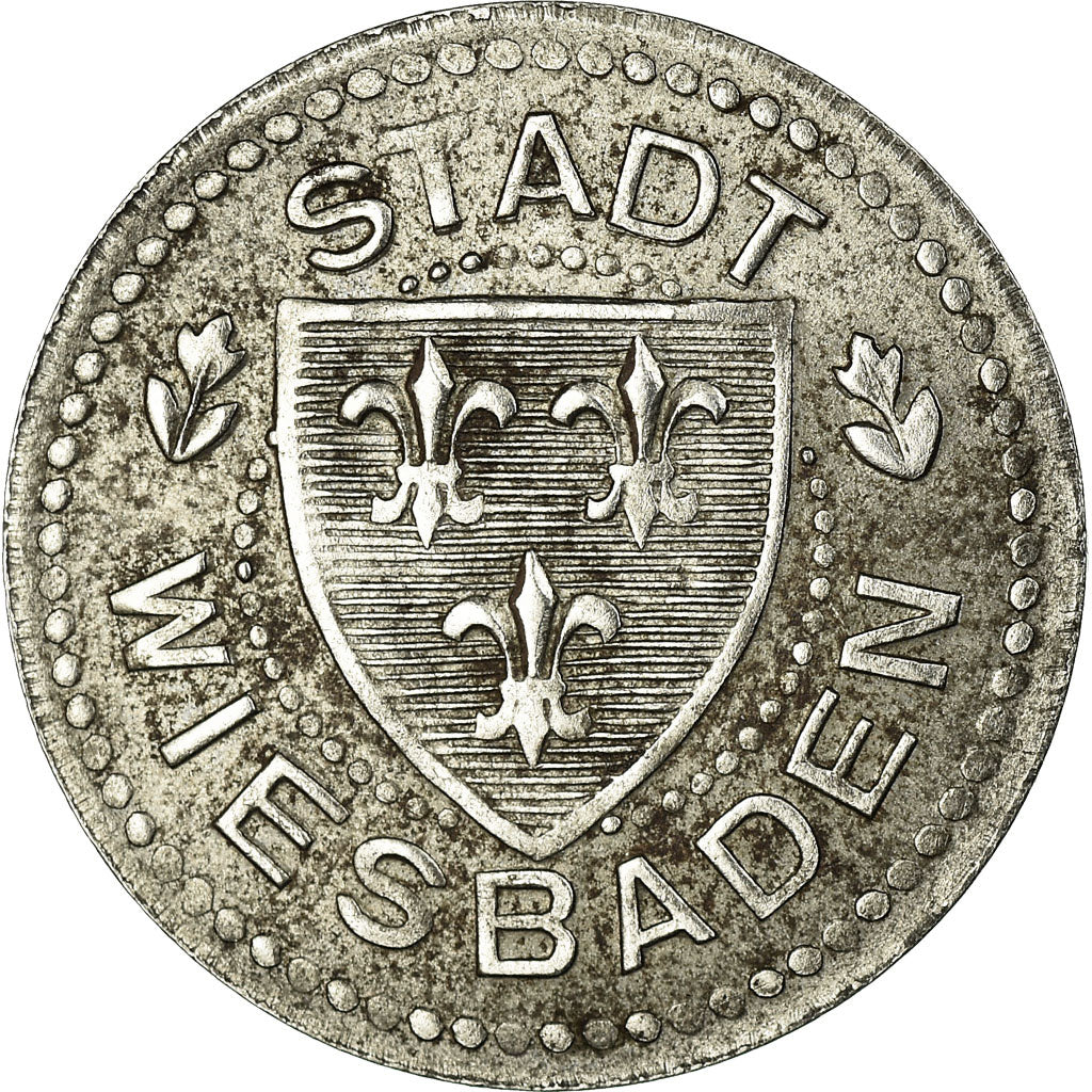Coin, Germany, Stadt Wiesbaden, Notgeld, Wiesbaden, 10 Pfennig, AU(50-53), Iron
