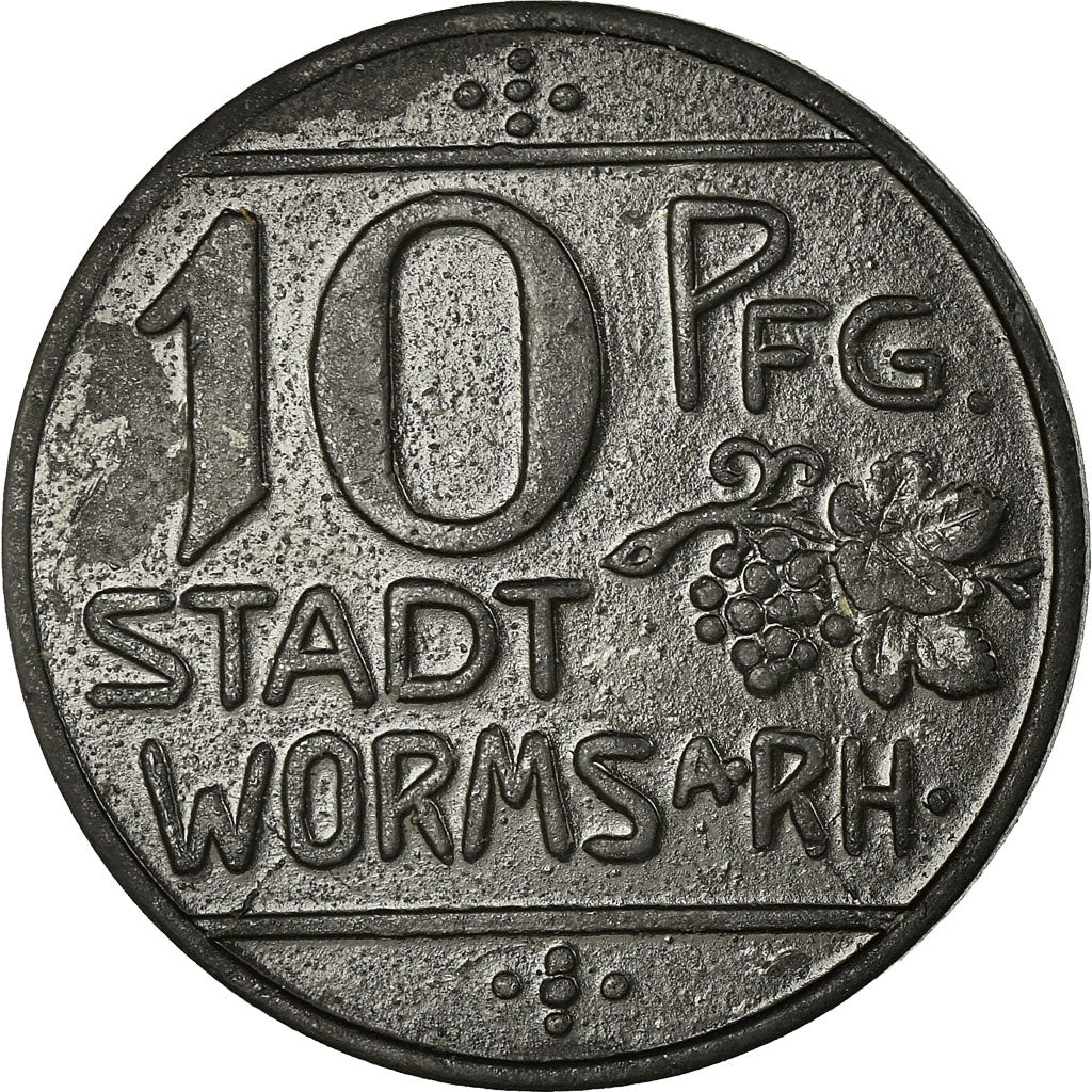 Moneta, Niemcy, Stadt Worms am Rhein, Worms, 10 Pfennig, 1918, AU(50-53), Cynk