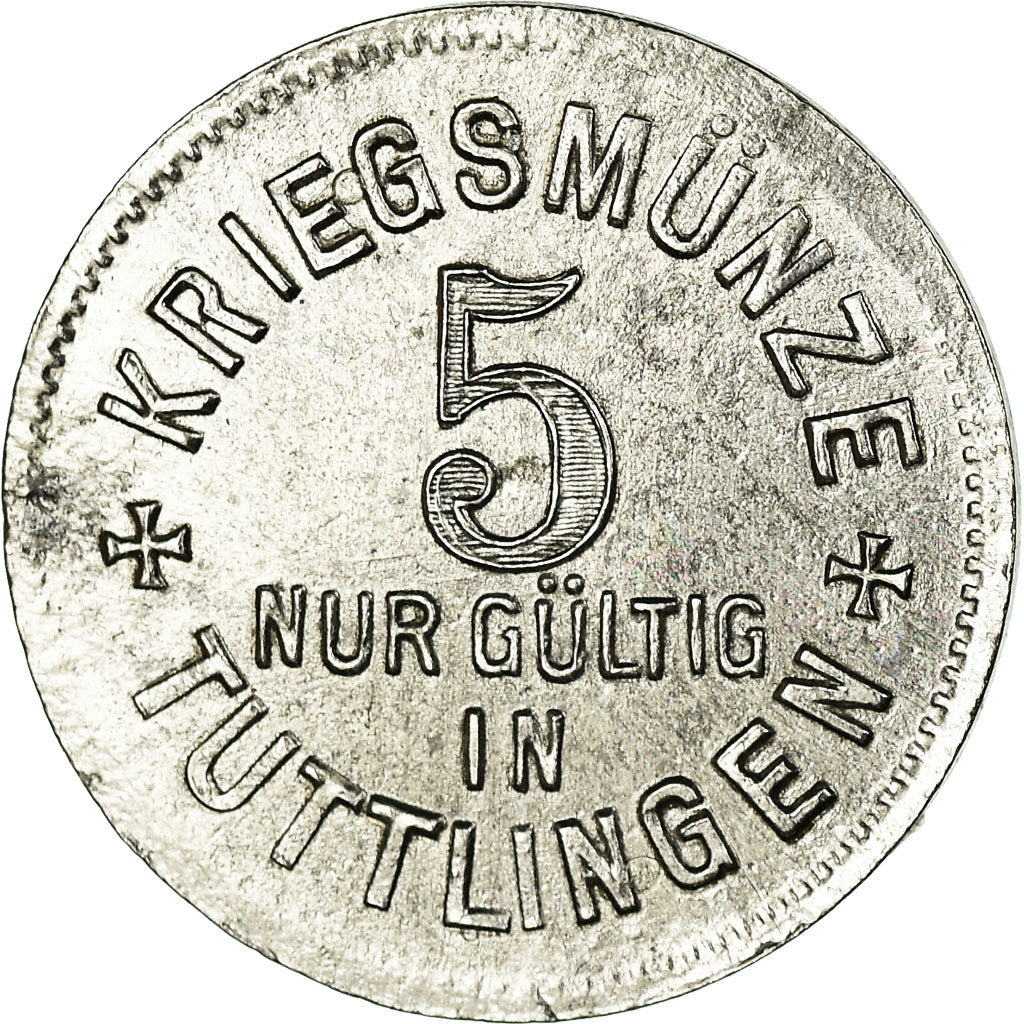 Coin, Germany, Kriegsmünze, Tuttlingen, 5 Pfennig, 1917, AU(55-58), Iron