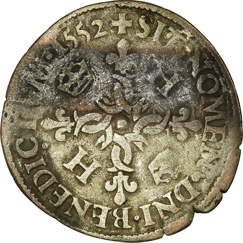 Moeda, França, Henri II, Douzain aux croissants, 1552, Paris, VF(20-25)