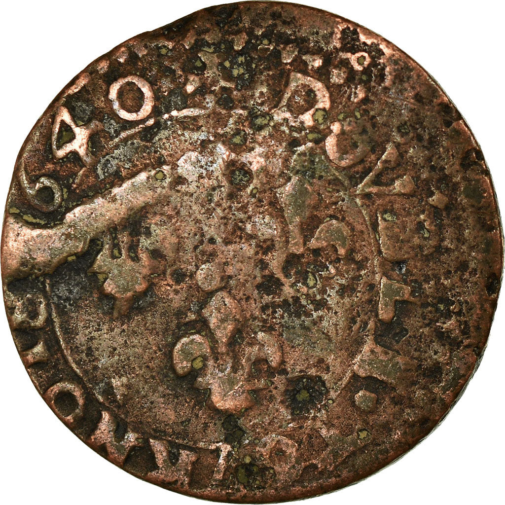 Monnaie, France, Louis XIII, Double Tournois, 1640, Bordeaux, TB, Cuivre