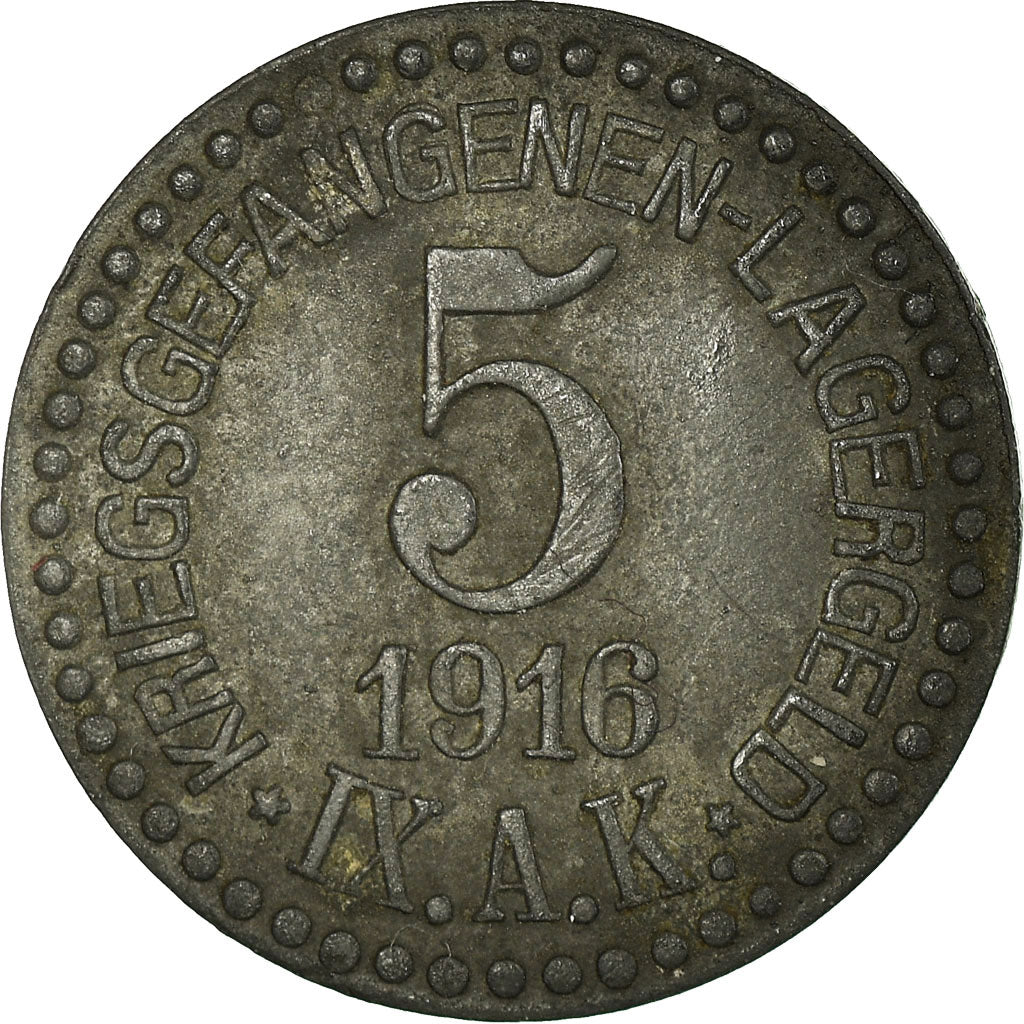 Moneta, Germania, Kriegsgefangenen-Lager, IX.A.K., 5 Pfennig, 1916, BB+, Zinco