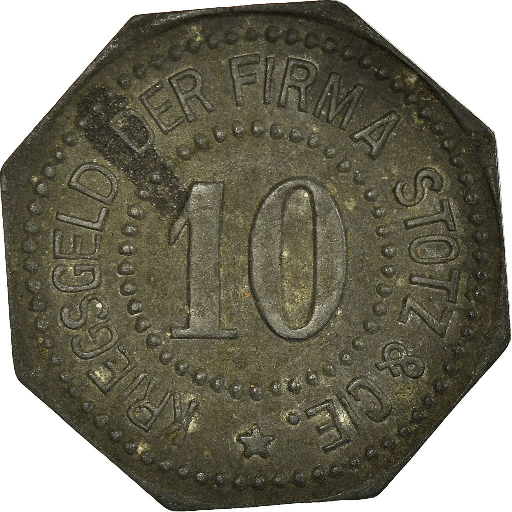 Monnaie, Allemagne, Kriegsgeld der Firma Stotz & Cie, 10 Pfennig, TTB, Zinc