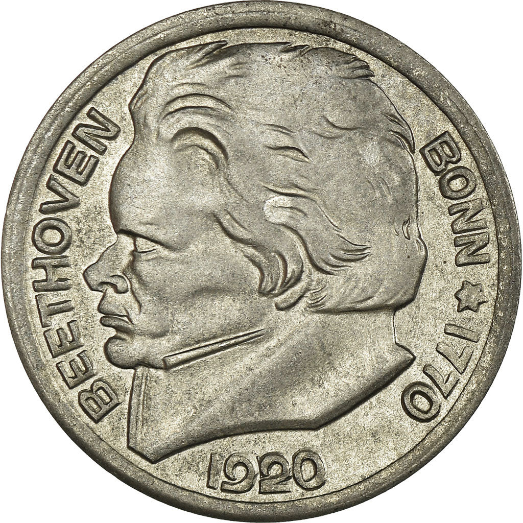 Coin, Germany, Beethoven, Bonn, 10 Pfennig, 1920, AU(55-58), Iron