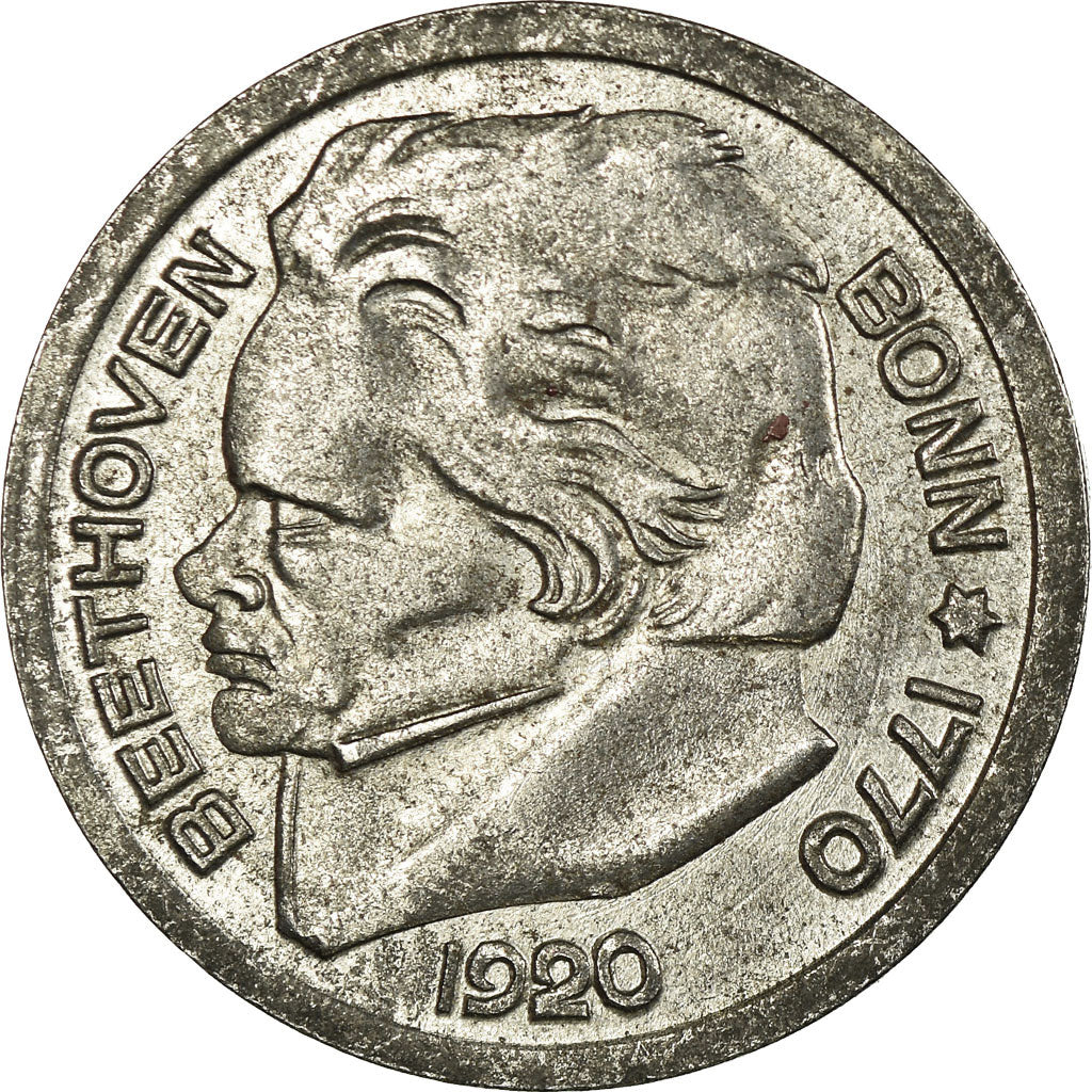 Coin, Germany, Beethoven, Bonn, 25 Pfennig, 1920, AU(50-53), Iron