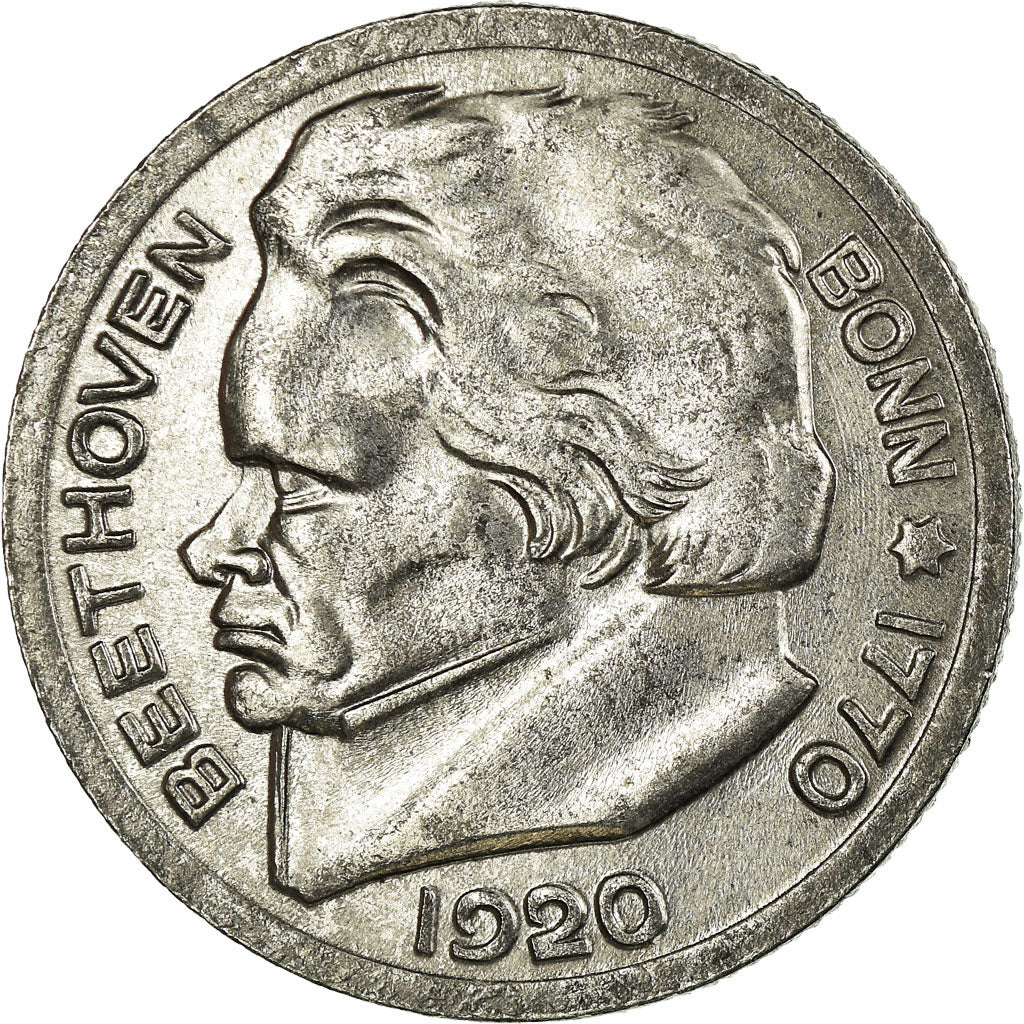 Coin, Germany, Beethoven, Bonn, 50 Pfennig, 1920, AU(55-58), Iron