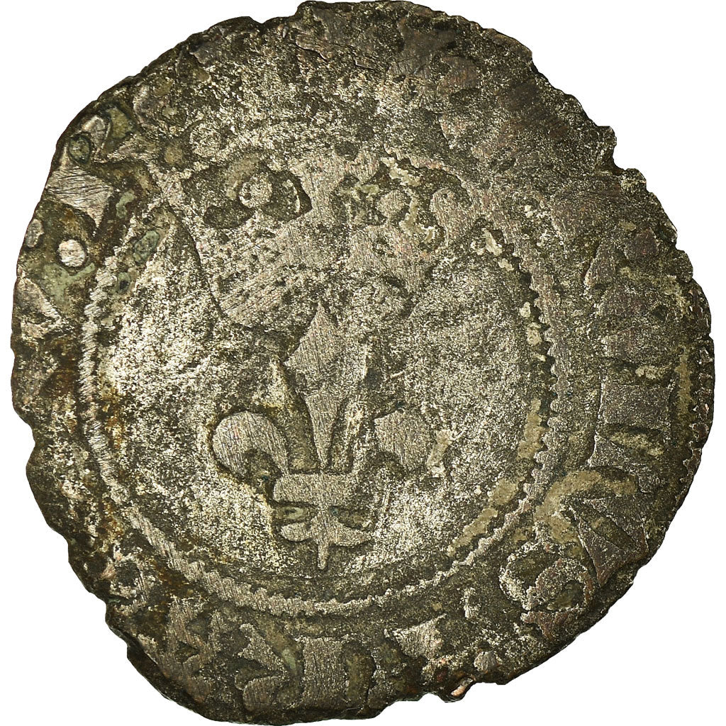 Monnaie, France, Charles VI, Double Tournois, Niquet, Saint-Quentin, TB, Billon