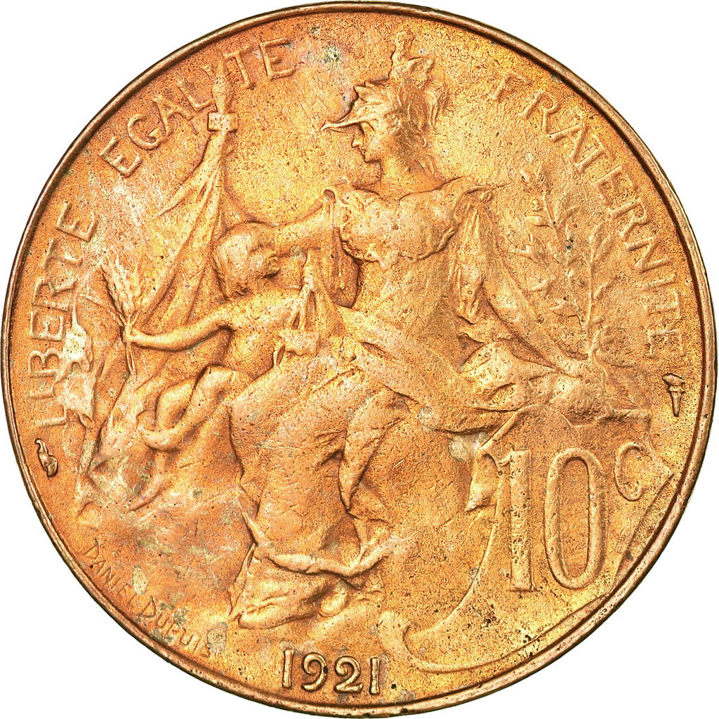 Moneta, Francia, Dupuis, 10 Centimes, 1921, Paris, BB, Bronzo, KM:843
