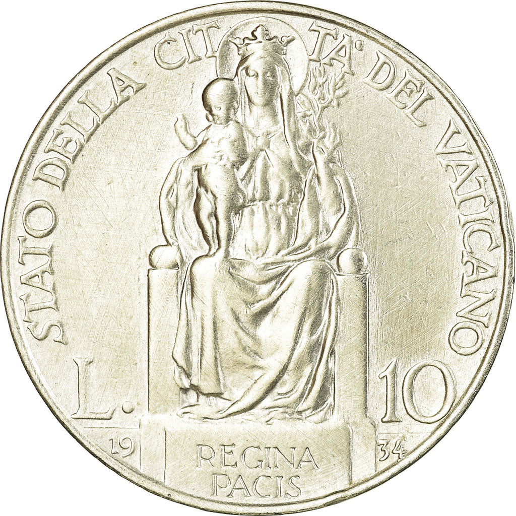 Coin, VATICAN CITY, Pius XI, 10 Lire, 1934, EF(40-45), Silver, KM:8