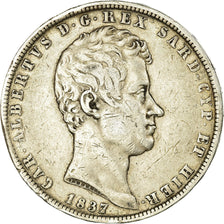 Coin, ITALIAN STATES, SARDINIA, Carlo Alberto, 5 Lire, 1837, Genoa, VF(30-35)