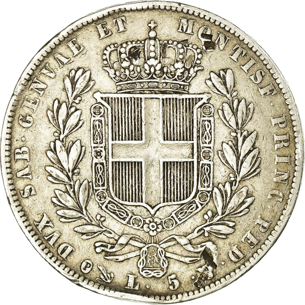 Coin, ITALIAN STATES, SARDINIA, Carlo Alberto, 5 Lire, 1837, Genoa, VF(30-35)