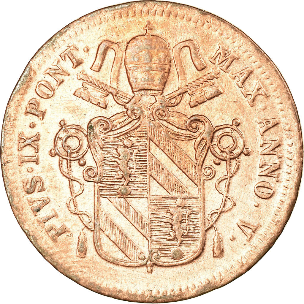 Monnaie, États italiens, PAPAL STATES, Pius IX, Baiocco, 1851, Roma, TTB