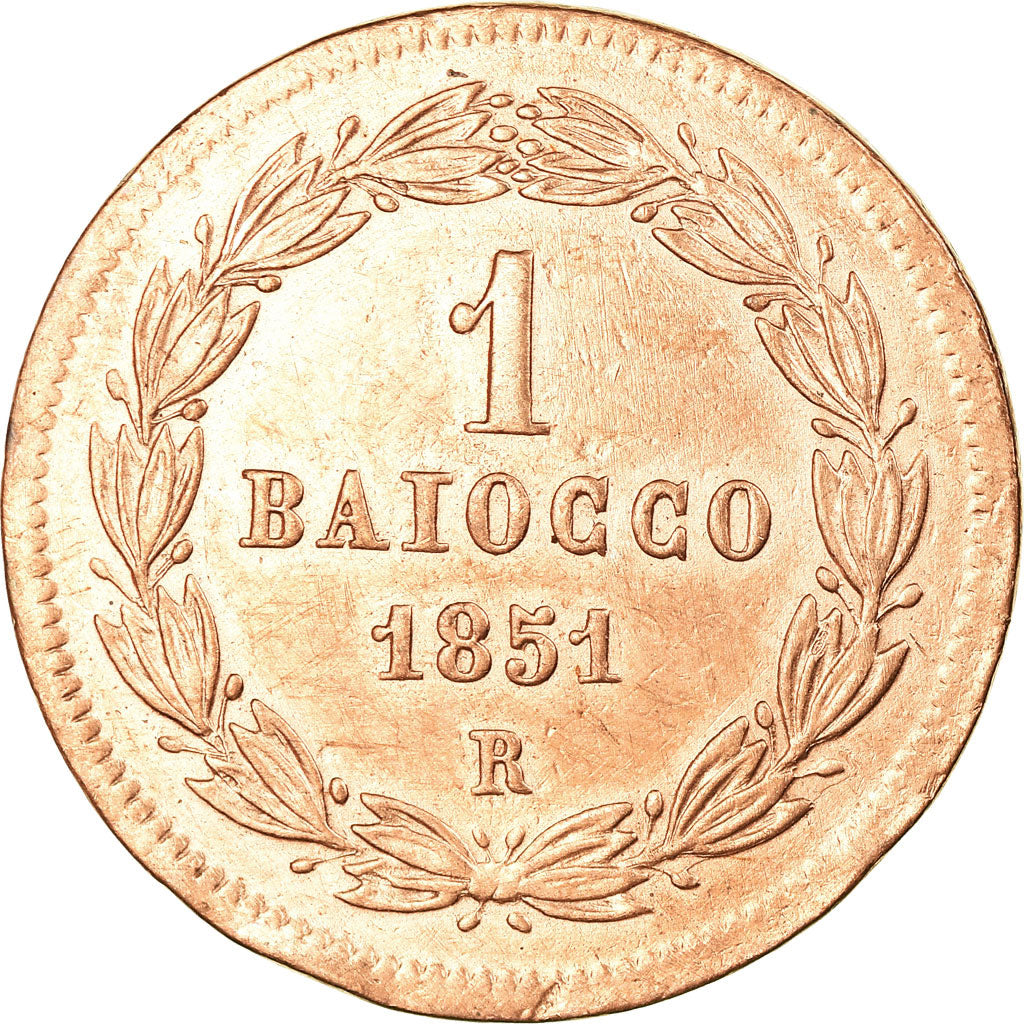 Monnaie, États italiens, PAPAL STATES, Pius IX, Baiocco, 1851, Roma, TTB