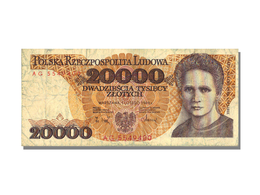 Poland, 20,000 Zlotych, 1989, KM #152a, 1989-02-01, VF(30-35), AG