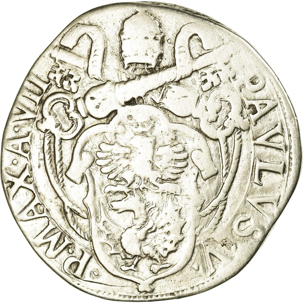 Coin, ITALIAN STATES, Paul V, Testone, Roma, Rare, VF(30-35), Silver