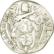 Coin, ITALIAN STATES, Paul V, Testone, Roma, Rare, VF(30-35), Silver
