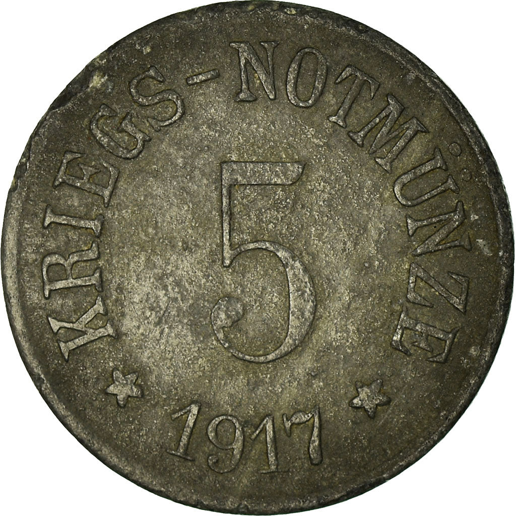 Coin, Germany, Stadtdemeinde, Kriegs-Notmünze, Cham, 5 Pfennig, EF(40-45), Zinc